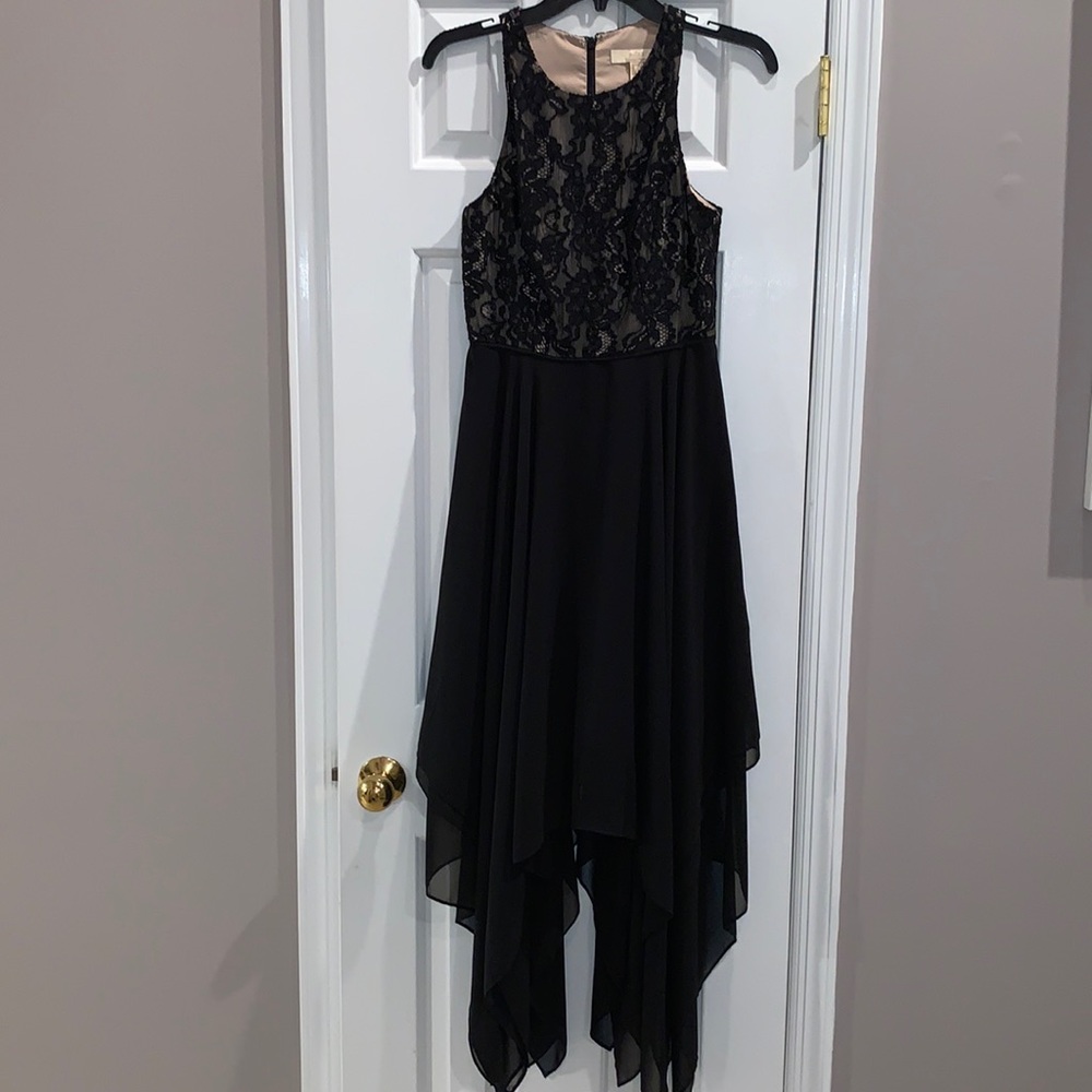 Aidan Mattox Black Lace Asymmetrical Dress